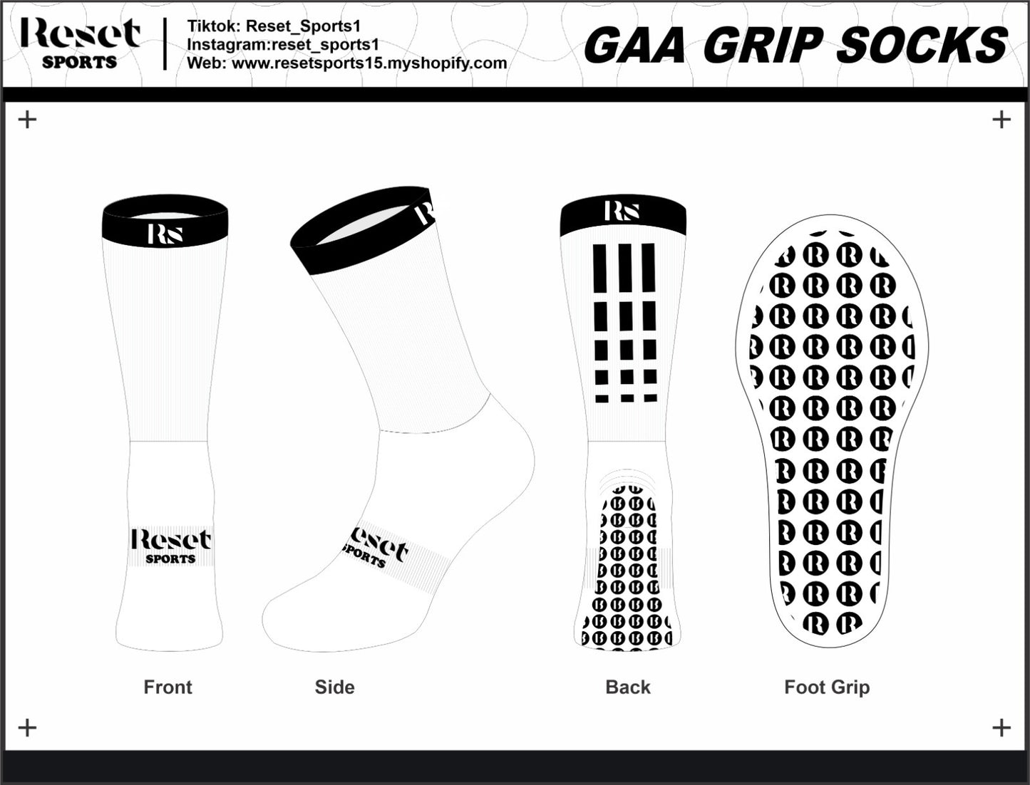 Reset White + Black Grip Socks
